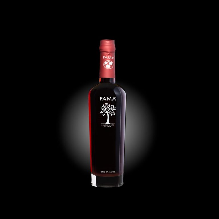 Red liqueur on black with white accent - Advertisement